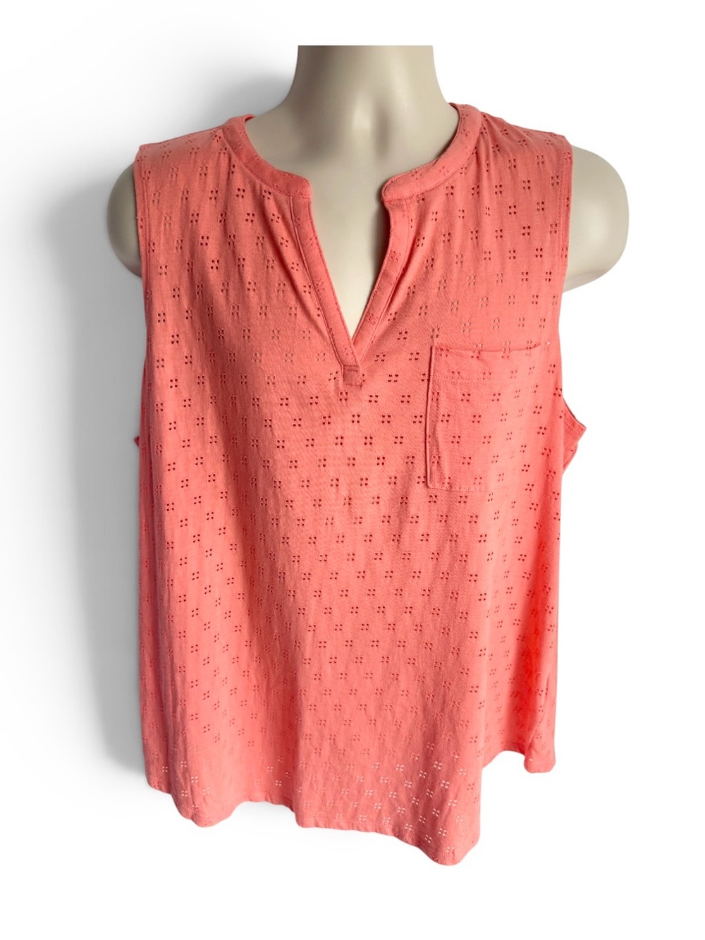 Liz Claiborne Coral Eyelet Split-Neck Tank